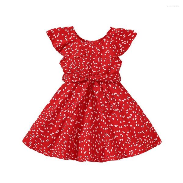 Robes d'été pour filles, rouge, sans manches, en forme de cœur, vêtements pour bébés, pour enfants de 2 à 6 ans, 2023