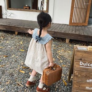 Vestidos de niña 2023 verano sin mangas A-line hasta la rodilla pulóver algodón coreano suave moda Casual cómodo ligero para niñas