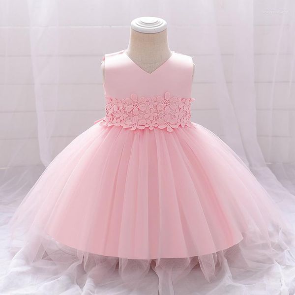 Fille robes 2023 été enfant en bas âge 1er anniversaire robe pour bébé vêtements col en v baptême fleur princesse filles fête 0-5 ans