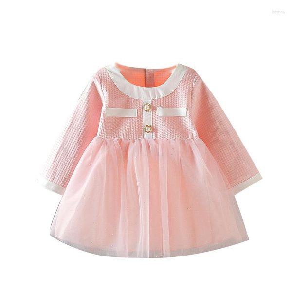 Fille robes 2023 doux printemps automne filles enfants princesse robe bébé maille Pachwork à manches longues TUTU Vestidos