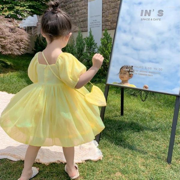 Robes de fille 2023 YellowElegant robe à fleurs pour les adolescents fête fée princesse robe d'été florale enfants vêtements filles anniversaire décontracté