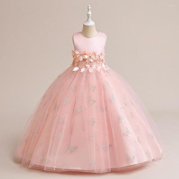 Vestidos de niña 2023, vestido de flores rosas para bodas, vestidos de fiesta de primera comunión con patrón de mariposa de 4 a 14 años