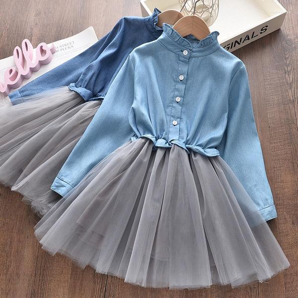 Robes fille 2023printemps et automne vêtements pour enfants filles robe de princesse haut en jean jupe en Tulle bébé costume à manches longues