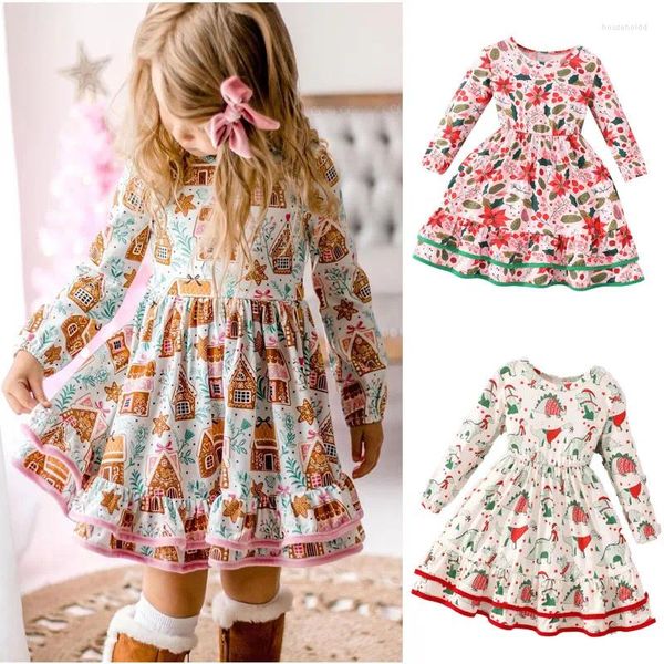 Robes de fille 2024 automne hiver filles robe à manches longues noël imprimé gâteau pour enfants princesse enfants bébé Costume vêtements