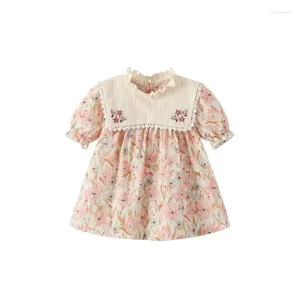 Robes de fille 2024 bébé fleur broderie robe soeur correspondant vêtements coréens enfant en bas âge coton tenue infantile mignon floral robes robes