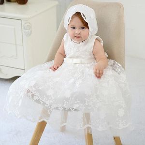 Robes de fille 2024 bébé filles robe sans manches enfants premier anniversaire robe de bal infantile baptême demoiselle d'honneur fête dentelle princesse 0-24M