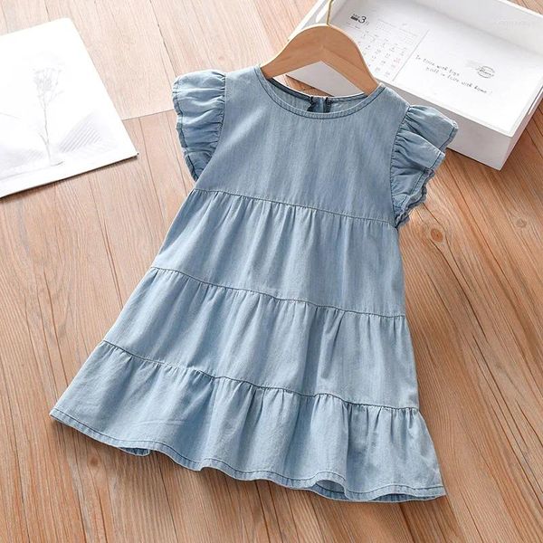 Vestidos para niñas 2024, Vestido vaquero de verano para niñas, manga corta, holgado y con cuello redondo, ropa informal suave y cómoda para niños de 2 a 8 años