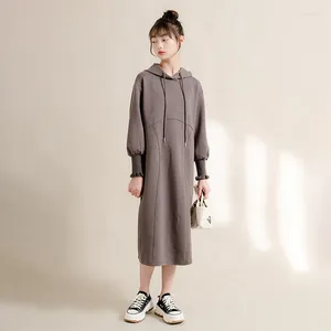 Girl -jurken 2024 Big Girls Autumn Solid Long Sleeve Hooded Split Elegante sweatshirts Dress Robe Koreaanse tienerkleding