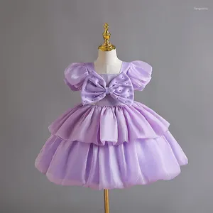 Vestidos de niña 2024 cumpleaños bautismo para niños lazo grande vestido morado real niños elegante vestido de baile niñas Boutique Vestidos de fiesta