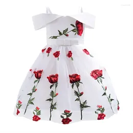 Robes de fille 2024 noir blanc Rose robe à fleurs décontracté broderie enfants élégant robes de fête pour enfants anniversaire