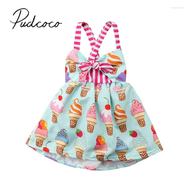 Vestidos de niña 2024 Marca Infantil Princesa Niñas Verano Niño Niño Sin mangas Helado Estampado Correa Tutu Vestido de fiesta Sundress Ropa 6M-5T