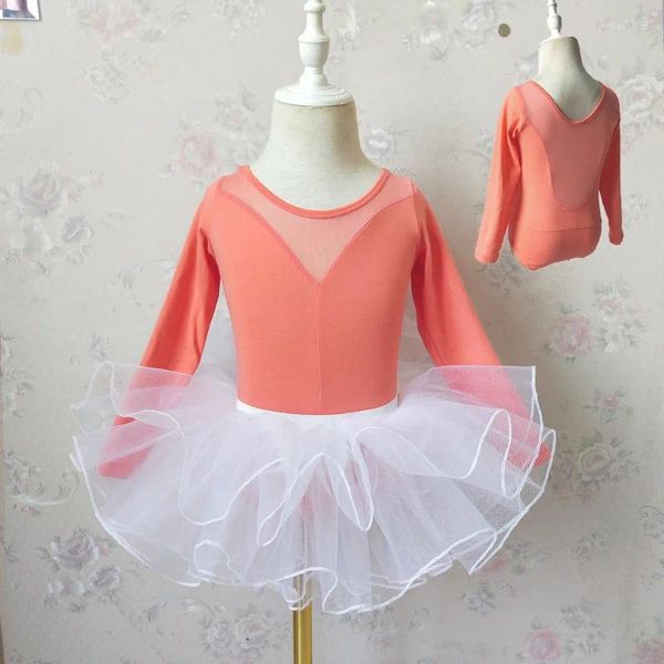Fille robes 2024 enfants filles vêtements costume de danse ballet tutu robe à manches longues princesse en mailles
