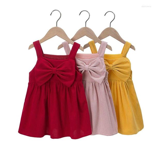 Vestidos para niña 2024, vestido para niños, Edición coreana, correa de lazo para niña, Otoño/Invierno, pana para bebé, Color sólido colgante, 1-5 años