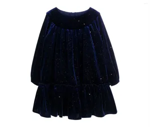 Robes d'hiver pour filles, grande jupe élégante en dentelle, en velours bleu violacé chaud, RA3094, 2024