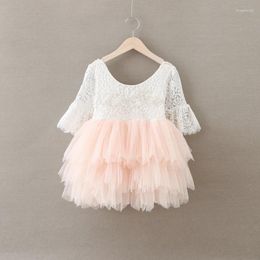 Robes de fille 2024 vêtements pour enfants perle filles robe de princesse fleur Vintage Net gâteau en couches
