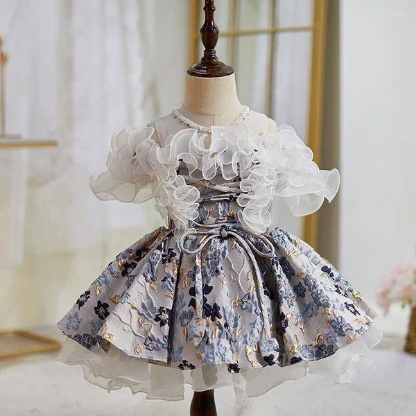 Vestidos para niña 2024, fiesta de Navidad para niñas, vestido estampado de princesa de una pieza, vestidos de baile con cuentas para primer cumpleaños para niños