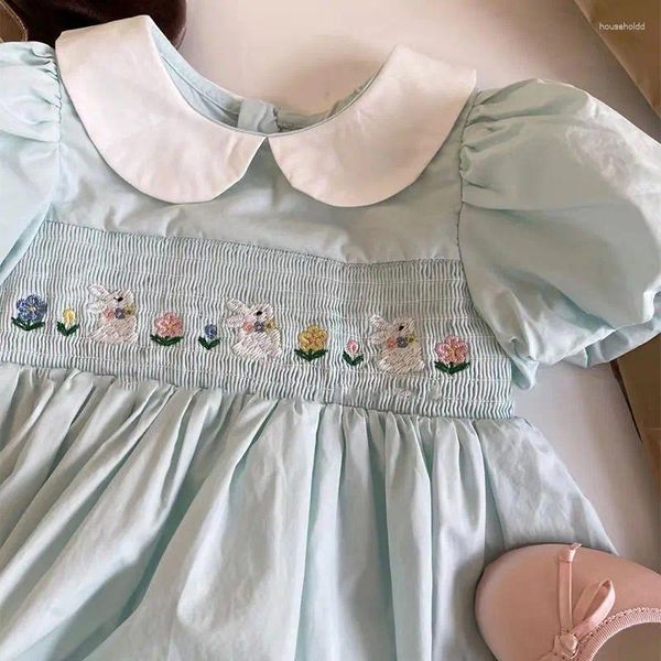 Robes de fille 2024 broderie smockée boutique espagnole robe d'été pour bébé filles enfants vêtements faits à la main nourrissons décontracté redingote enfants