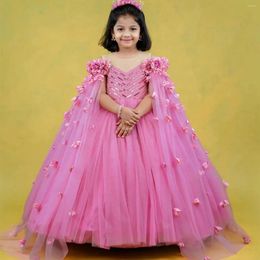 Robes de fille 2024 Fuchsia cristaux fleur robe de bal fleurs faites à la main petit Peageant anniversaire robe de baptême robes