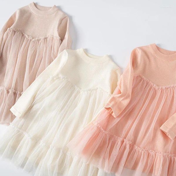 Robes de fille 2024 filles robe Style coréen bébé maille princesse à manches longues printemps automne enfants vêtements
