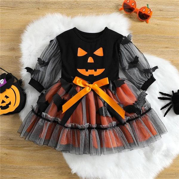 Robes d'halloween pour filles, Tutu, en maille, manches longues, longueur cheville, Costume de princesse pour enfants, 2024