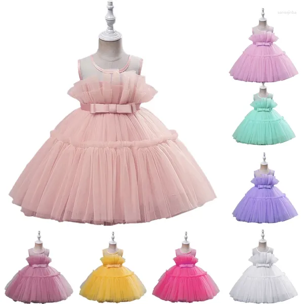 Vestidos de niña 2024, vestido de princesa elegante para bebé, boda, fiesta de cumpleaños, lazo de tul, vestido de baile de Navidad con lazo