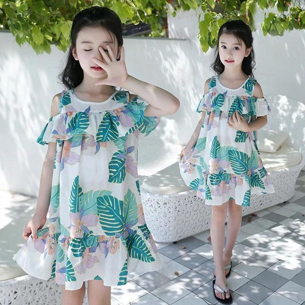 Vestidos de niña 2024 Corea Summer Children Princess One Piece Dress Niños Elementary Chicas hinchadas