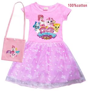 Robes pour filles, dessin animé coréen Catch!, 2024Teenieping T-shirt d'été pour enfants en coton avec dentelle et dentelle - Robe de princesse décontractée pour bébés filles