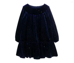 Robes pour filles, vêtements pour enfants, dernier Style, grande jupe élégante en dentelle, robe en velours bleu violacé, HZ9894, 2024