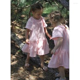 Robes de fille 2024 Robes d'été en lin rose vêtements enfants Ropa robe de princesse de luxe fête bébé Costume décontracté vêtements pour enfants