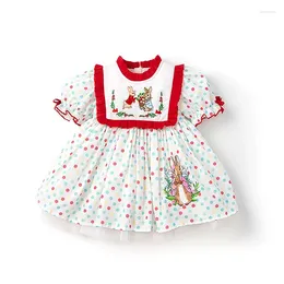 Robes de fille 2024 Robe de style espagnol pour bébé filles enfants broderie lapin dot imprimé robes de bal vacances de Pâques tout-petits robes lolita