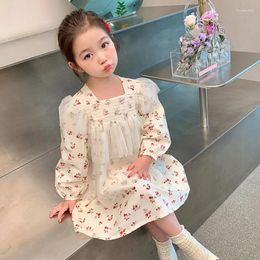 Robes de princesse en coton pour filles, tenue de princesse en coton, Style coréen, en maille à fleurs, manches volantes, printemps et automne, 2024