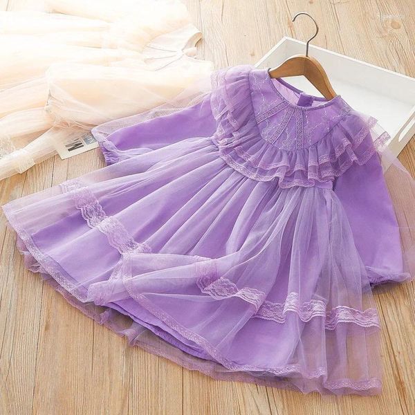Robes de fille 2024 robe de printemps et d'été robe de gaze violette mode vêtements pour tout-petits