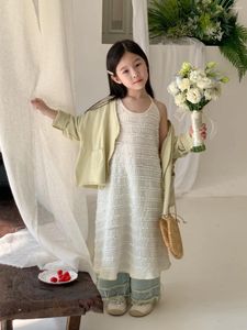 Robes de printemps pour filles, tenue décontractée sans manches, en coton, écharpe mignonne, vêtements de princesse superposés pour tout-petits, 2024
