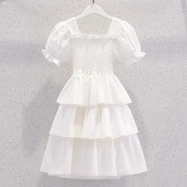 Robes de fille 2024 printemps été enfants blanc enfant vêtements adolescente filles vêtements quotidiens robe de bal dos nu robe superposée 4 6 8 9 12 ans