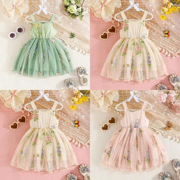 Vestidos de niña 2024 Spring Summerstaps Dress Flower Flower Performance Stage Dance Wear Ropa de disfraces