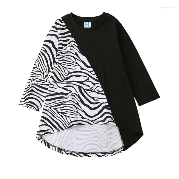 Vestidos de niña 2024 primavera adolescentes niñas negro blanco leopardo parches lisos manga larga para 110-160cm ropa para niños pequeños