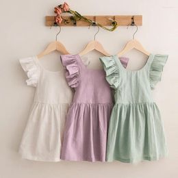 Robes de fille 2024 Arrivée d'été Girls sans manches o couche-cou ruffles arc designer vert roupa infantil menina mignon robe de fête custume 8-10t