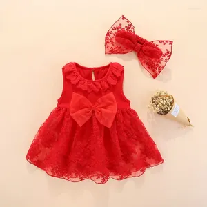 Vestidos de niña 2024 vestido de verano para bebé con diadema 0 3 meses algodón rojo blanco ropa para nacer boda bautismo regalo conjunto princesa 6m