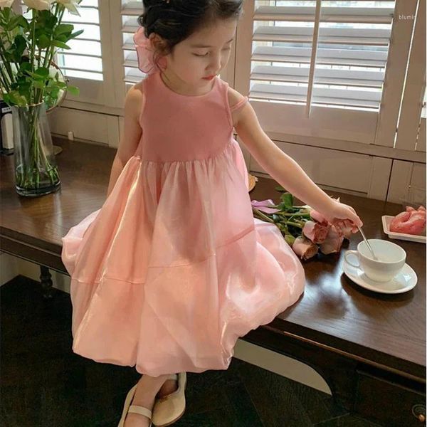 Robes de fille 2024 Summer Baby Girls Boutique Tenues Vêtements Mode coréenne Mesh Robe de princesse sans manches Vêtements pour enfants BC443