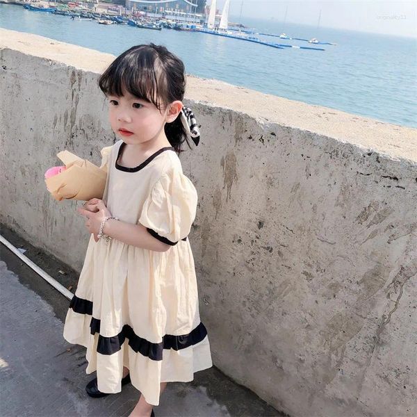 Robes de fille 2024 été bébé filles à manches courtes enfant coton beige mignon robe infantile coréenne une pièce robe enfants plus vêtements de taille