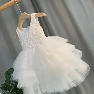 Robes d'été pour filles, gilet sans manches, robe de mariée blanche, jupe en Tulle, petite princesse, danse pour enfants, 2024