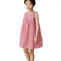 Robes d'été en coton pour filles de 4 à 14 ans, à carreaux rouges, amples, sans manches, vêtements décontractés pour adolescentes, style bohème, 2024