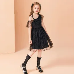 Robes de fille 2024 Été Girls 'Children Black Enfants Mesh Lace Princess Dress Fashion Birthday Party For Kids 5 7 8 9 10 11 12 ans