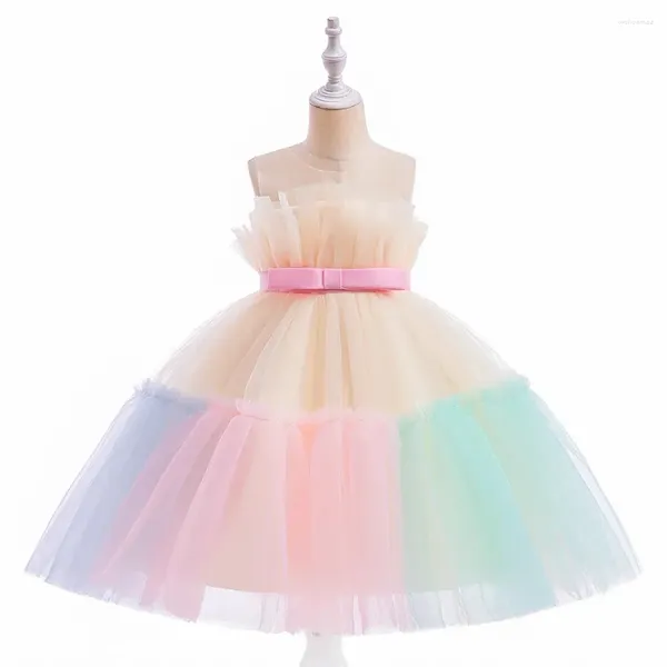 Robes d'été pour filles, tenue de princesse, vêtements pour bébés enfants, Tutu en maille avec nœud, personnalisé pour vidéo, cadeau d'anniversaire, 2024