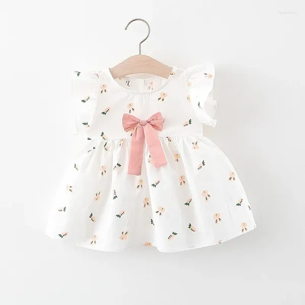 Vestidos de chicas 2024 atuendo de verano nacido baby coreano lindo arco sin mangas algodón de algodón princesa princesa vestida para niños pequeños