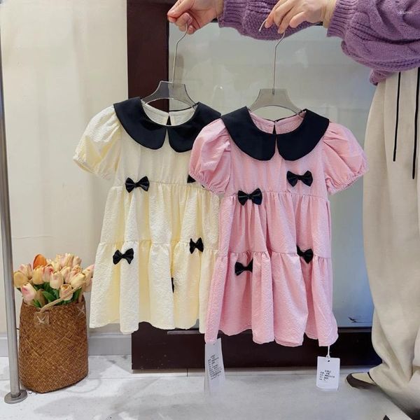 Robes d'été pour filles, vêtements décontractés avec nœud, Style occidental, pour enfants, 2024