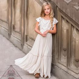 Robes de fille 2024 Mariage de fleurs blanches La demoiselle d'honneur porte des enfants en dentelle florale cltton princesse soirée Bohême