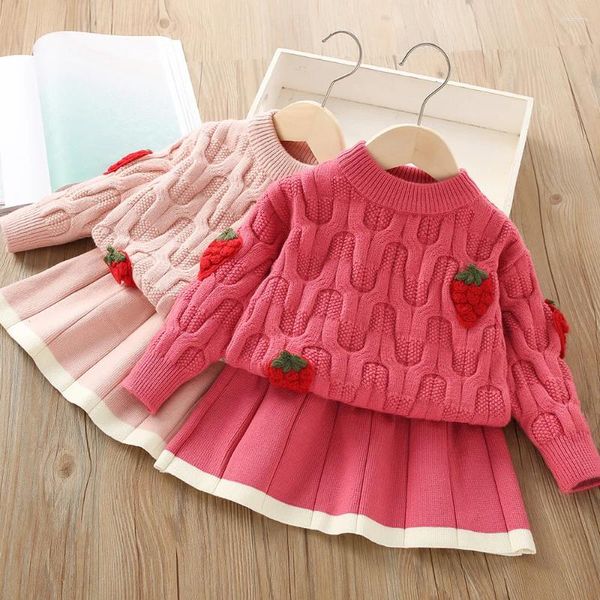 Vestidos para niña, conjuntos de ropa de suéter del año 2024, ropa de invierno para niños, Tops tejidos, falda, traje de 2 uds, trajes para niños, disfraz de Navidad para niñas