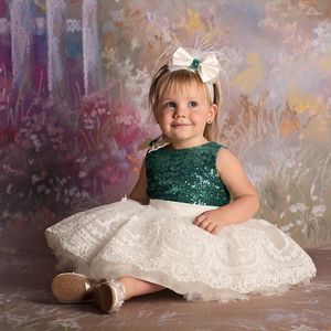 Robes de fille 24M bébé arc Tutu robe vert Sequin Costume de noël infantile dentelle fleur robe enfant en bas âge 1er anniversaire tenues