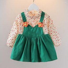 Meisje Jurken 2in1 Baby Jurk Bloemen Afdrukken Lange Mouw Prinses Lente Herfst Peuter Baby Kleding 1/2/3/4 Jaar Oude Outfits